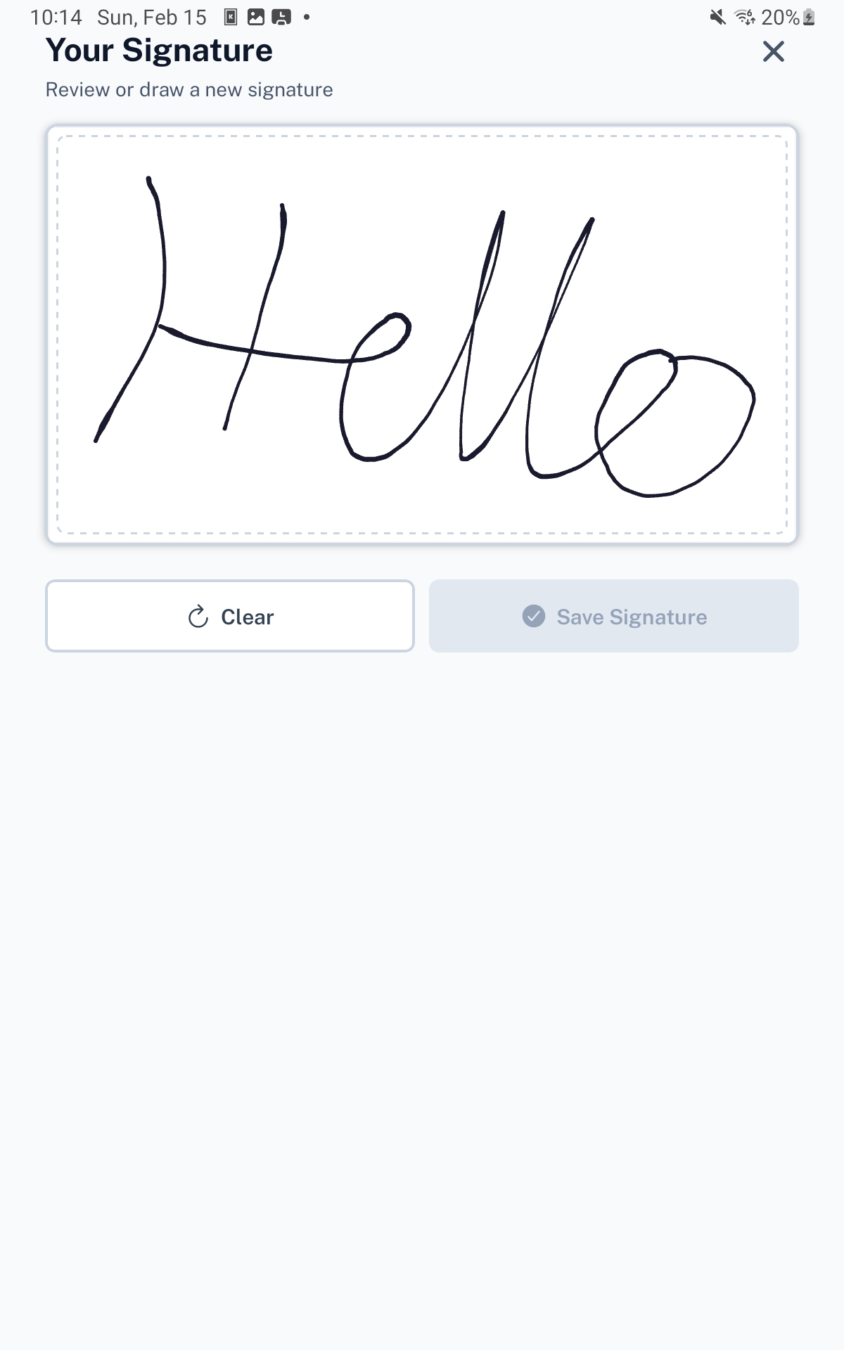 E-signature capture screen