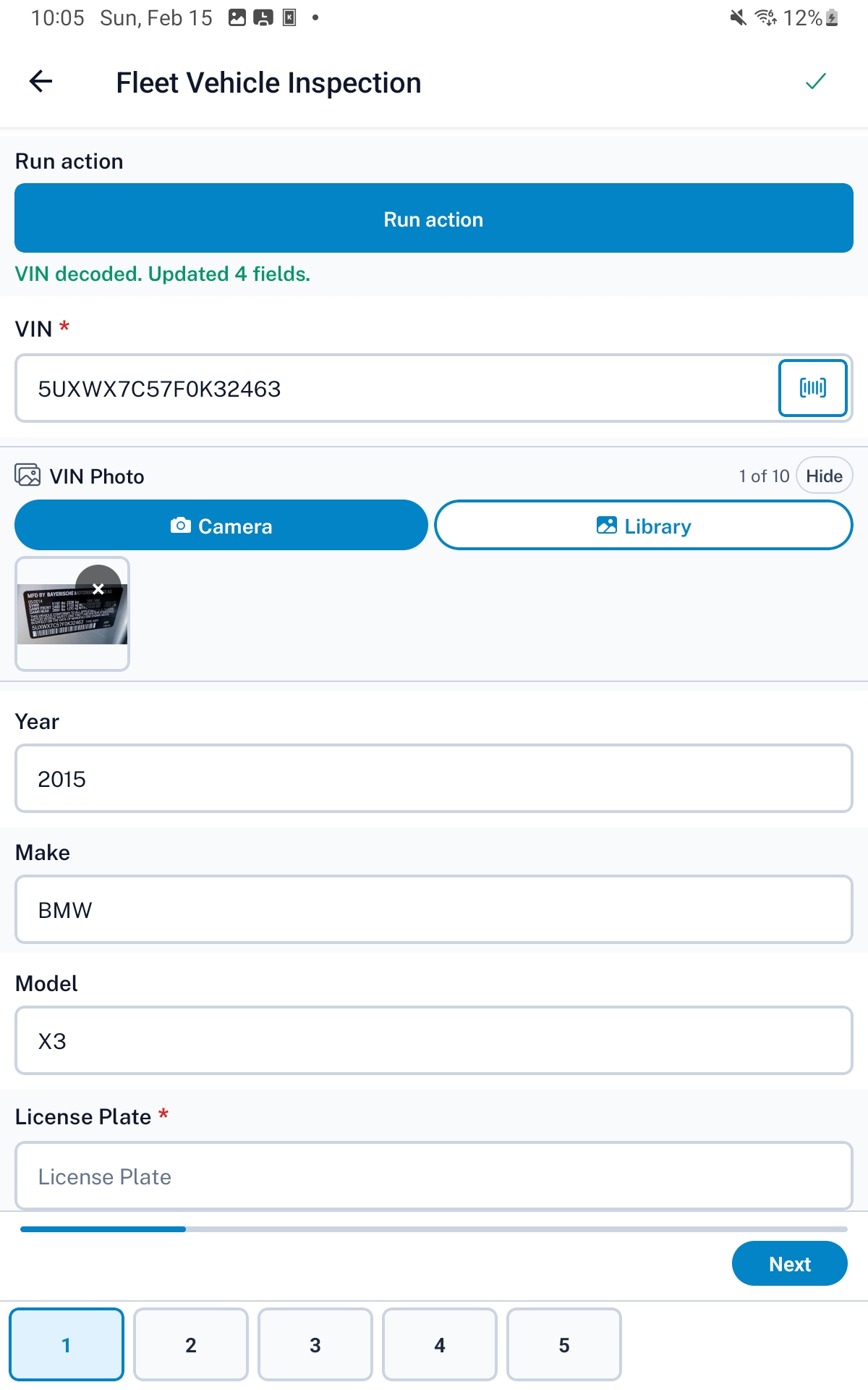 VIN decoding from camera photo